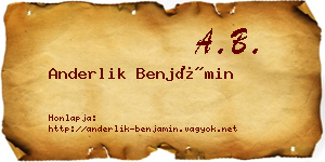 Anderlik Benjámin névjegykártya